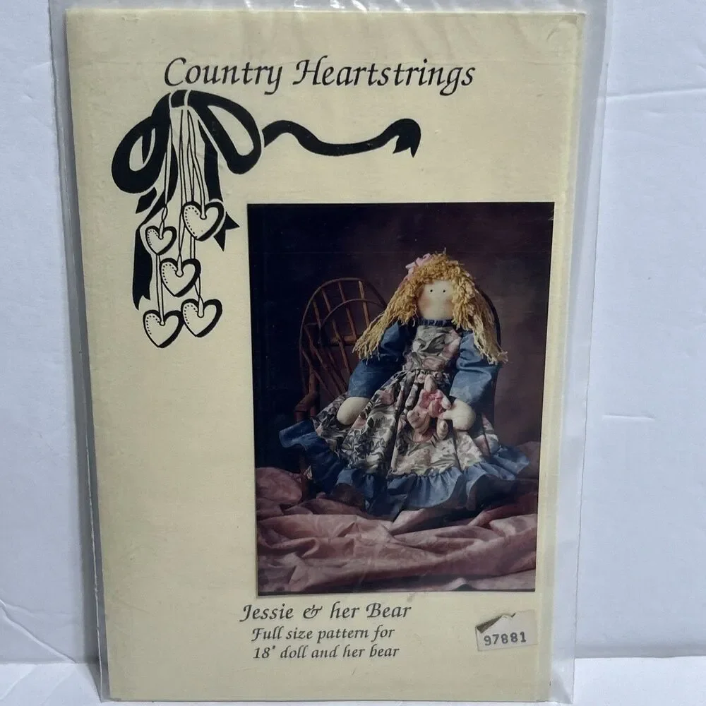 Jessie & Her Bear Doll Country Heartstrings NEW Vintage Sewing Pattern 1990